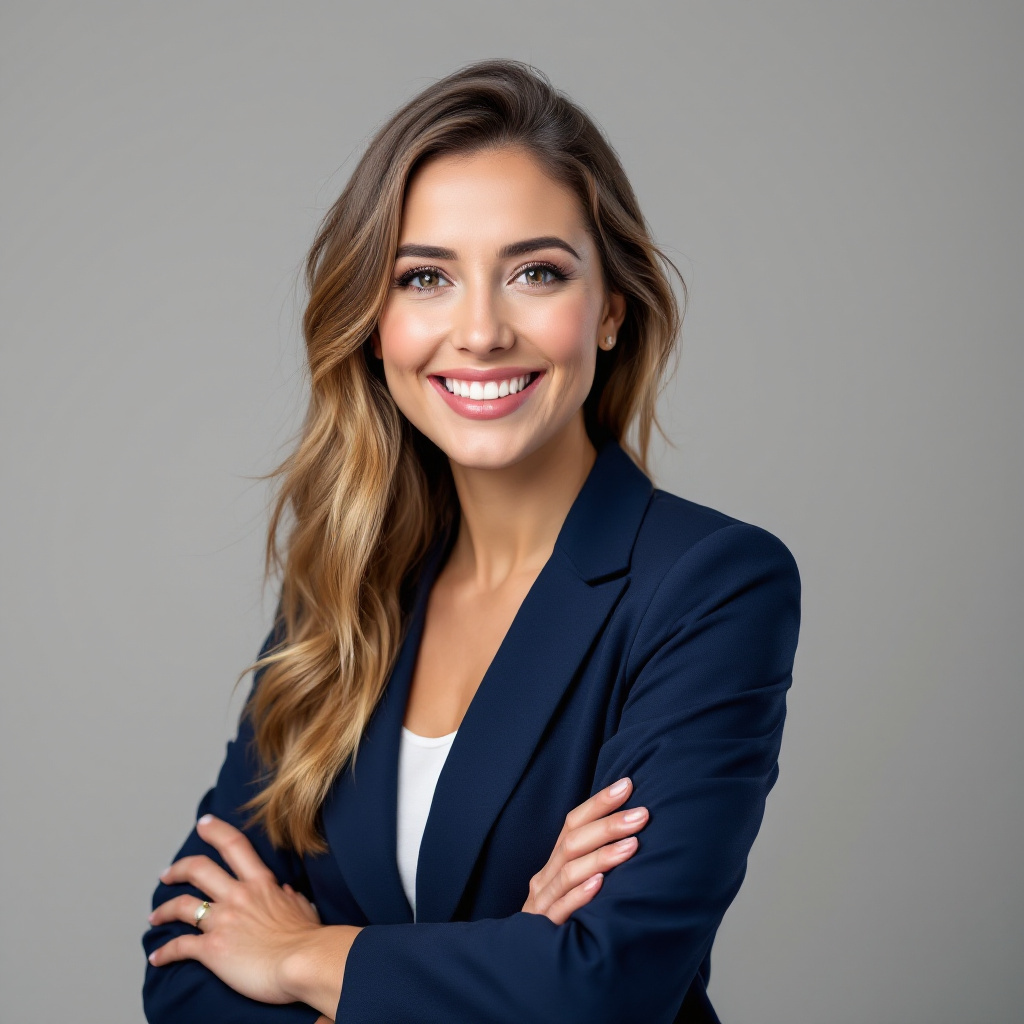 Clean professional headshot on neutral studio backdrop after AI background removal