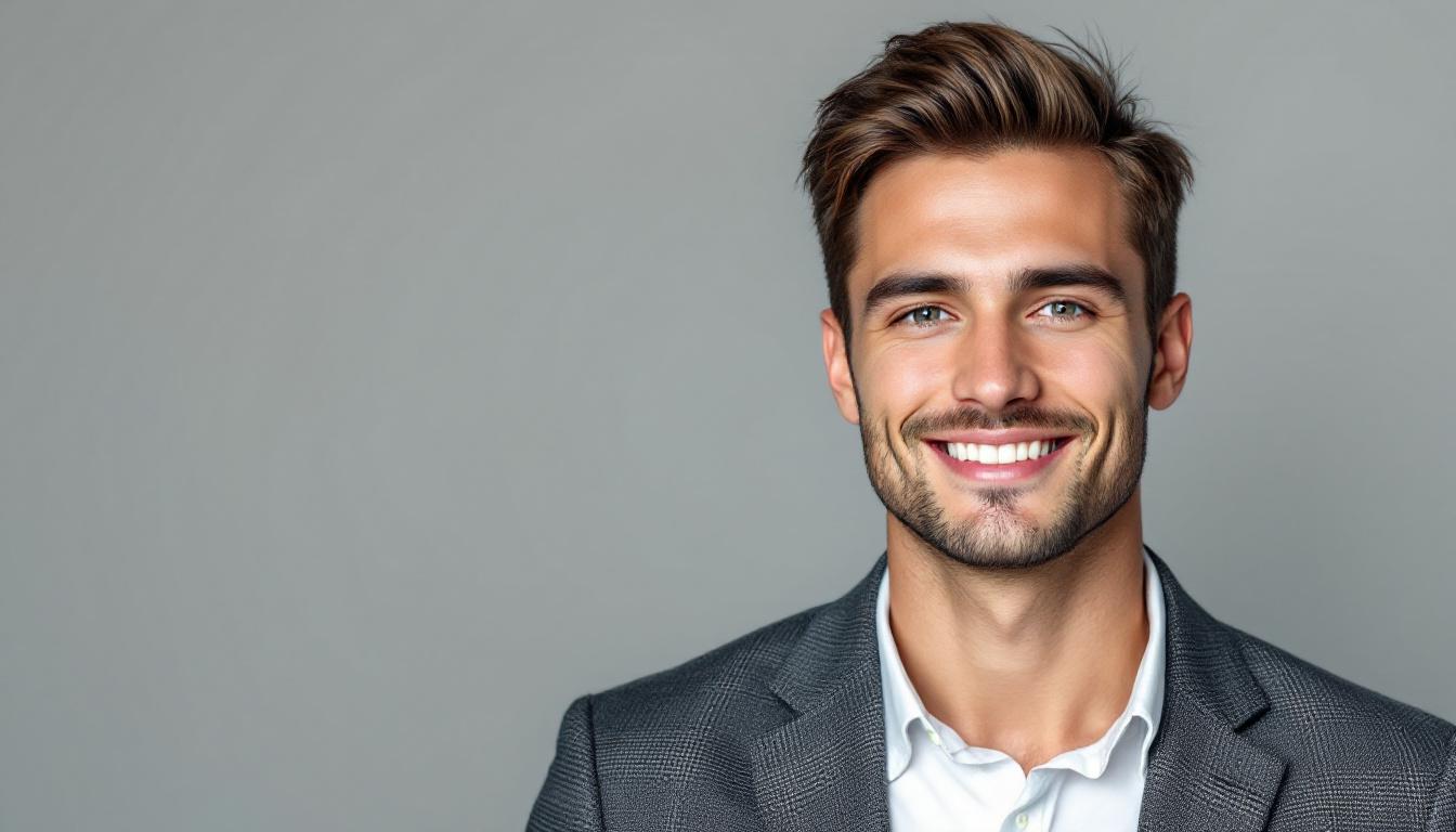 Professional actor headshot showing a person in a neutral blazer against a clean studio background, suitable for casting