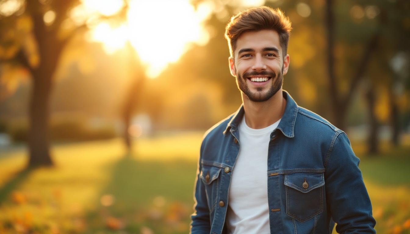 Natural-looking AI dating photo of a person outdoors with soft natural light, ideal for Hinge and Tinder profiles