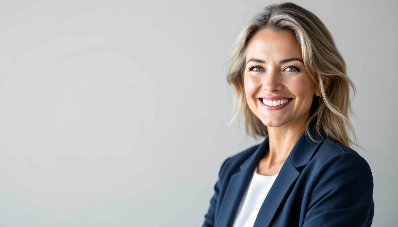 Professional real estate agent headshot showing a confident agent in a blazer against a clean neutral background