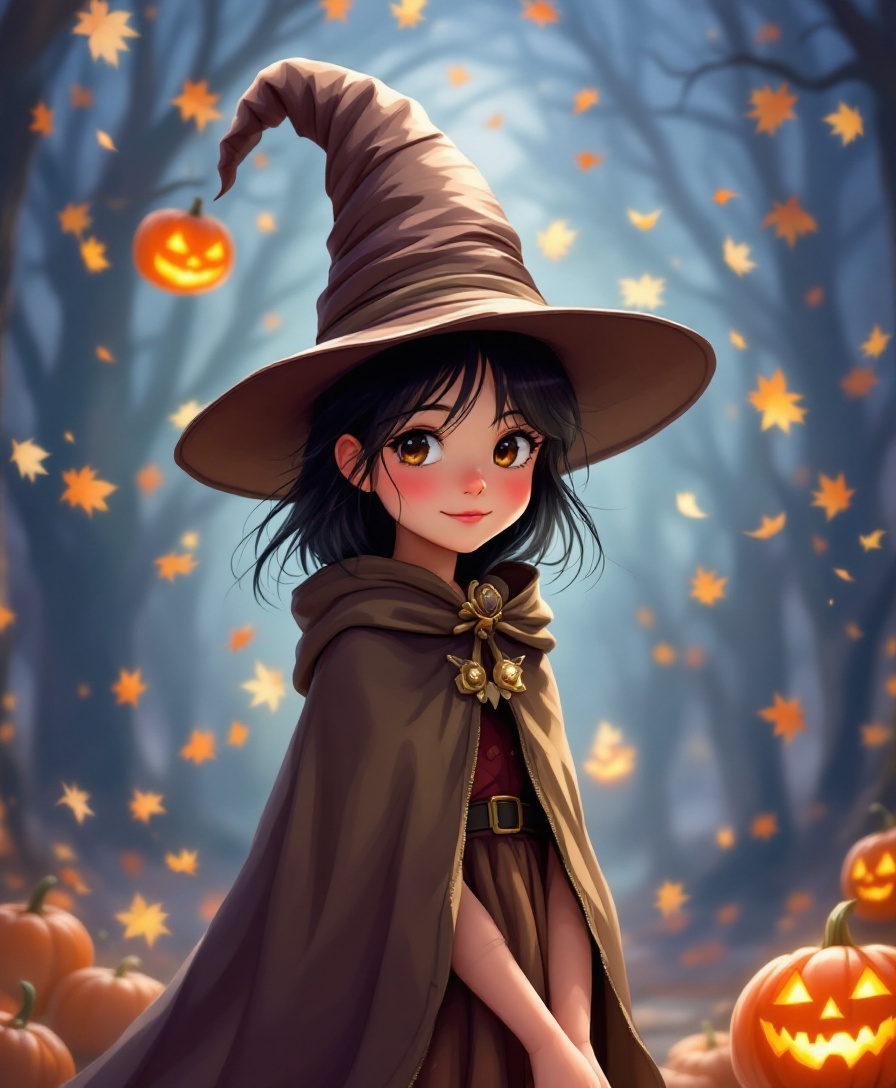 Foto de fantasia de Halloween com IA — retrato de fantasia estilo anime e Ghibli
