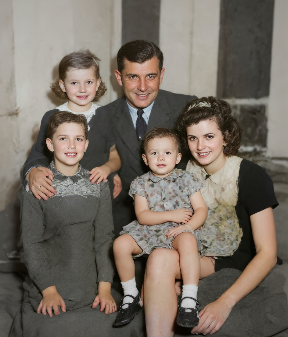 After: Old portrait photo before and after AI restoration