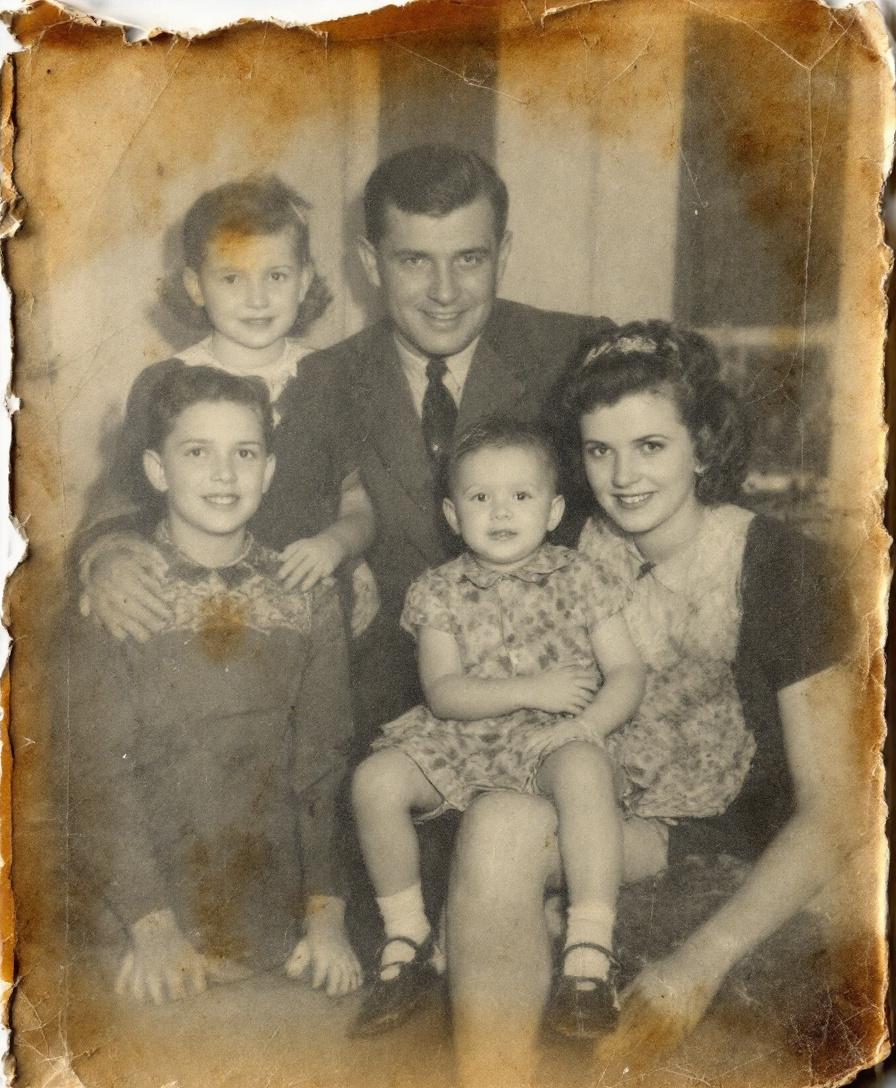 Before: Old portrait photo before and after AI restoration