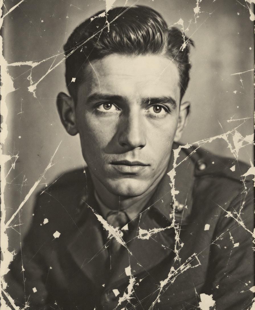 Before: Old family group photo before and after AI restoration